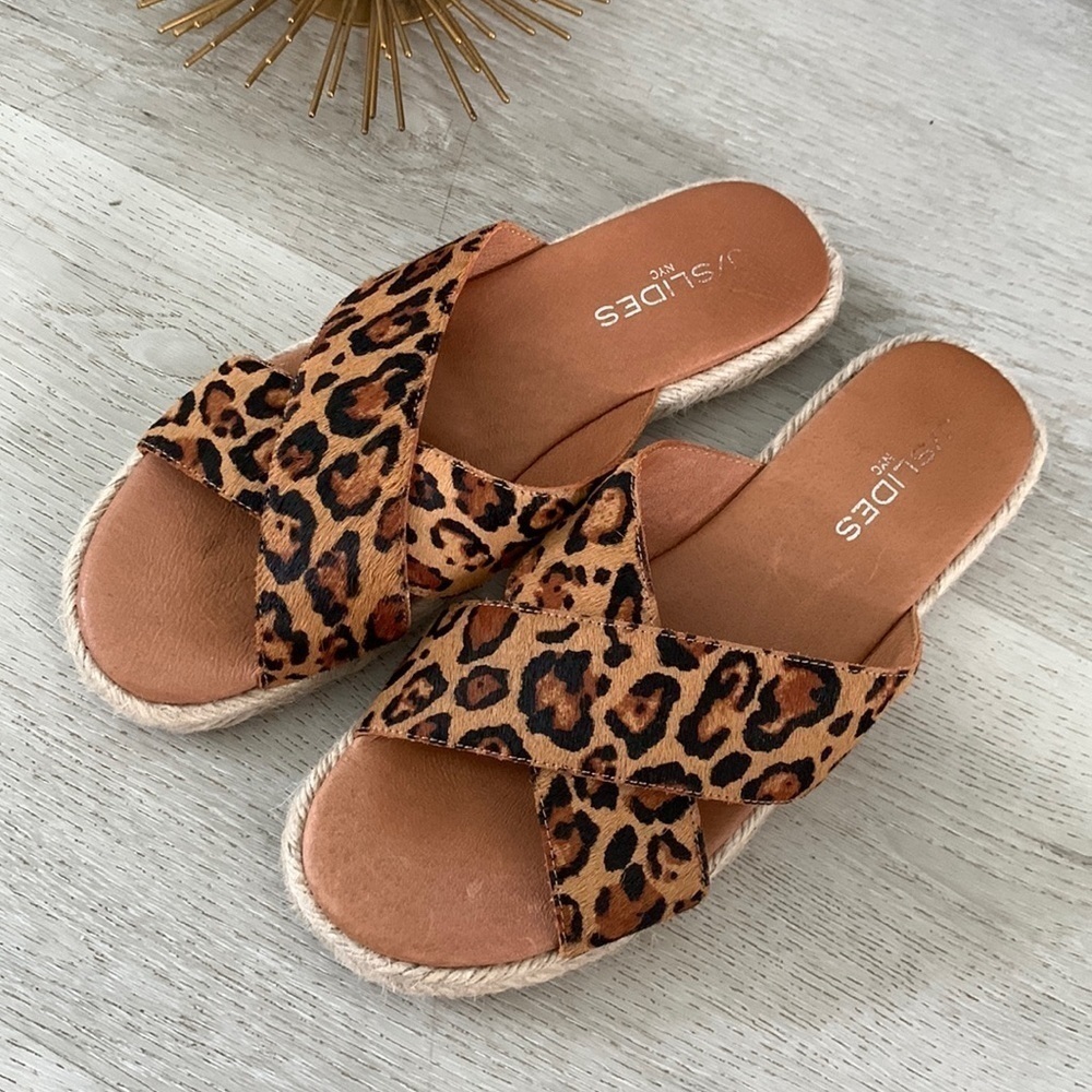 J/Slide calf hair leopard slide sandal size 7 1/2! Animal‎ print bohemian